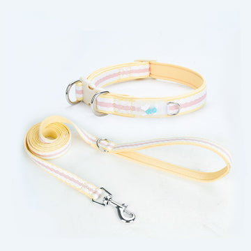 Cute Soft Padded Striped Dog Collar & Leash Set