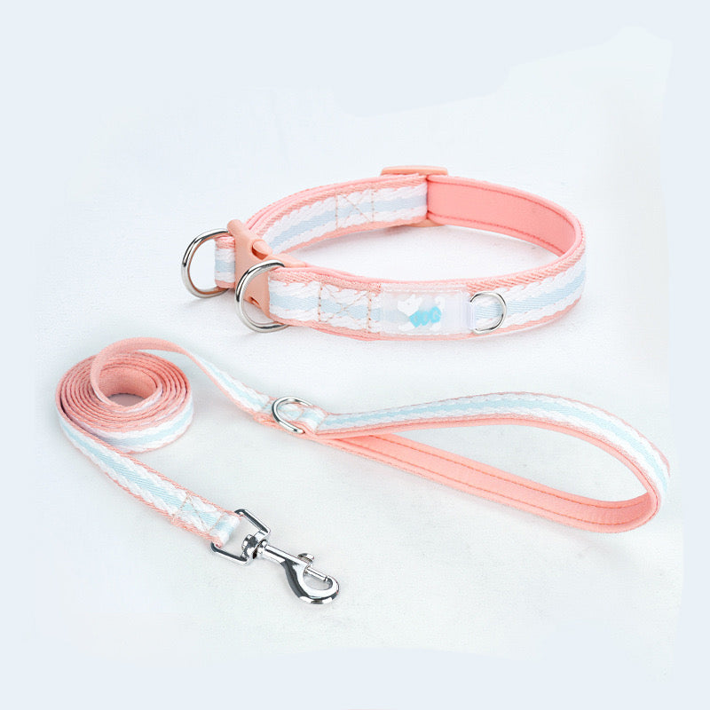 Cute Soft Padded Striped Dog Collar & Leash Set