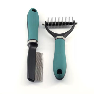2-in-1 Pet Grooming Brush Set – Dematting & Deshedding Tool for Dogs & Cats