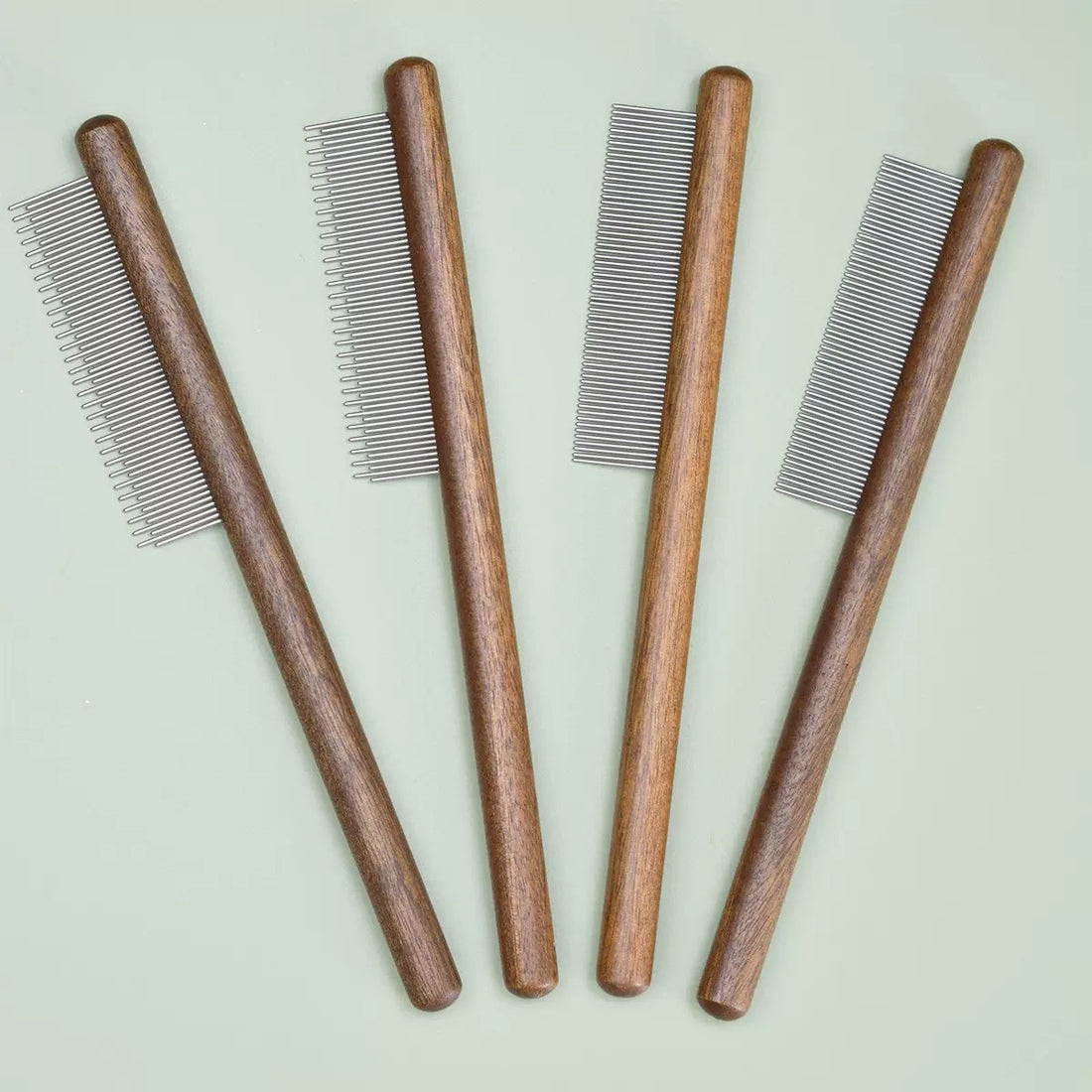 Solid Wood Pet Grooming Comb – Anti-Slip Handle & Stainless Steel Teeth