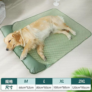 Cooling Pet Mat with Pillow - Breathable Rattan Summer Bed for Dogs & Cats, Comfortable & Portable Sleep Pad