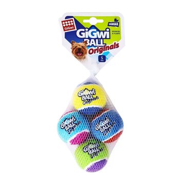 GiGwi Squeaky Tennis Ball Dog Toy, Set of 4 Balls