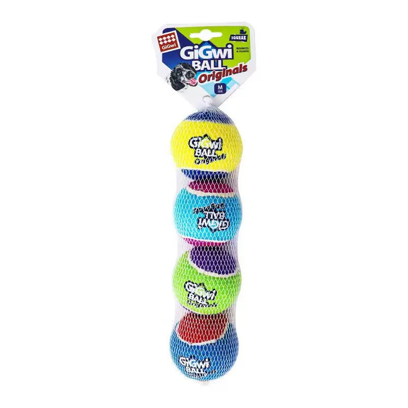 GiGwi Squeaky Tennis Ball Dog Toy, Set of 4 Balls