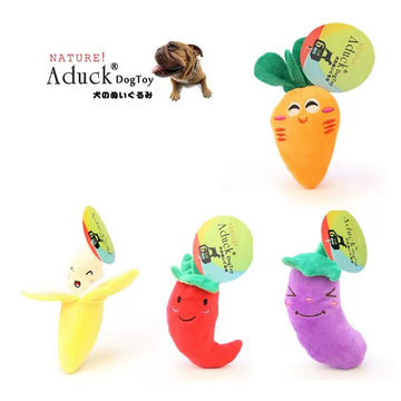 Plush Vegetable & Fruit Squeaky Dog Toys – Cute Chew Toys for Small Dogs & Puppies