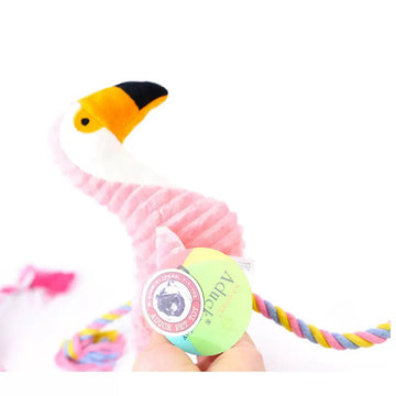 Plush Squeaky Parrot Dog Toy with Rope – Soft Chew Toy