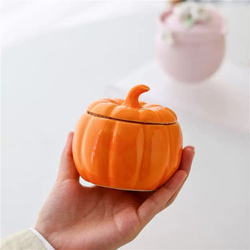 Pumpkin Ceramic Candle Jar with Lid – Halloween Storage Container for DIY Gifts & Decor