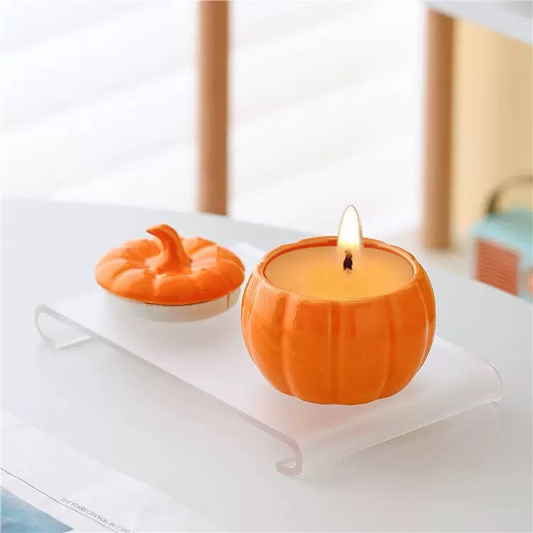 Pumpkin Ceramic Candle Jar with Lid – Halloween Storage Container for DIY Gifts & Decor