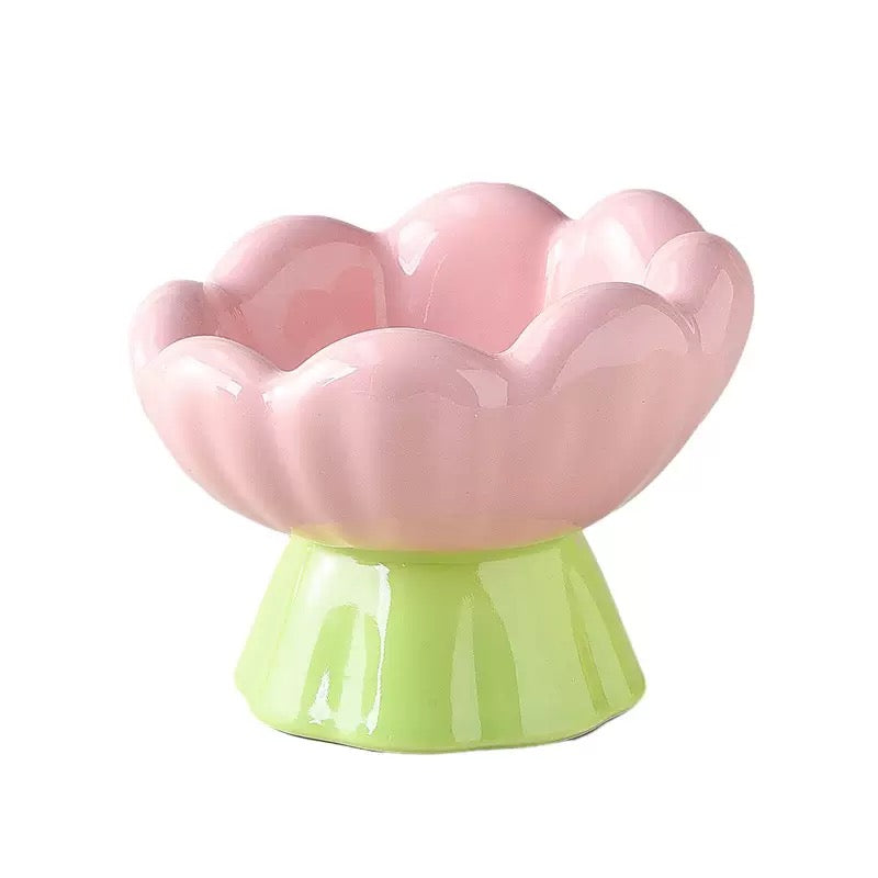 Elevated Flower-Shaped Ceramic Pet Bowl – Cute Raised Food & Water Dish for Cats and Small Dogs