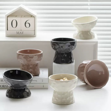 Elevated Ceramic Pet Bowl with Flat or Tilted Mouth