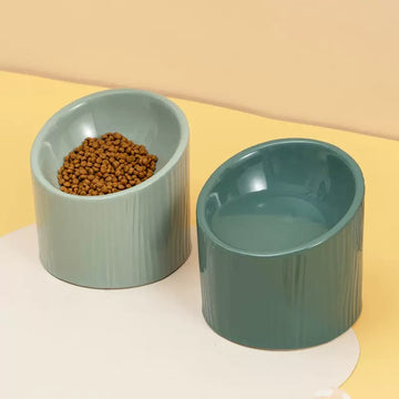 Tilted Ceramic Elevated Cat Bowl – Raised Pet Food & Water Dish for Cats and Small Dogs