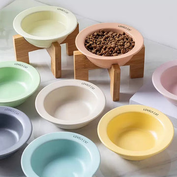Minimalist Ceramic Pet Bowl – Lovely Cat Elevated Dish