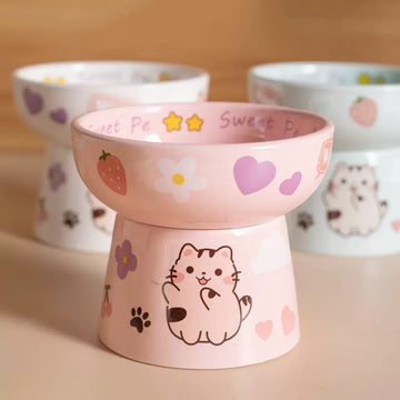 Cute Cartoon Elevated Ceramic Cat Bowl
