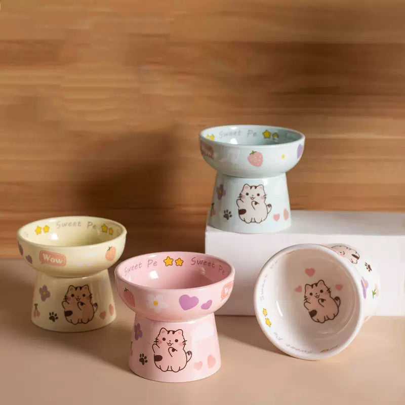 Cute Cartoon Elevated Ceramic Cat Bowl