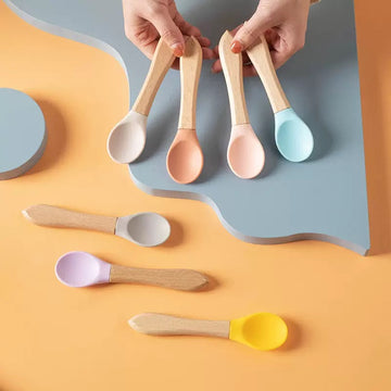 Silicone Pet Feeding Spoon with Wooden Handle